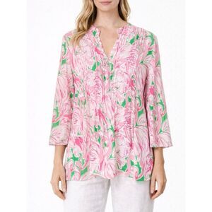 Lilly Pulitzer Pink Flamingos 3/4 Sleeve Tunic Tropical Print Women’s Size Small